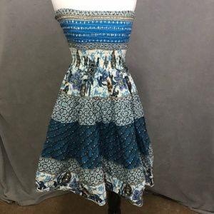 Blue Floral Pink Apple Summer Dress. (Large)